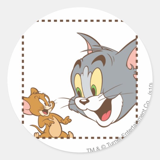 Tom en Jerry Stamp Ronde Sticker (Voorkant)
