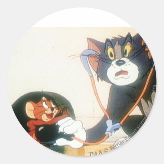 Tom en Jerry Stethescope Ronde Sticker (Voorkant)