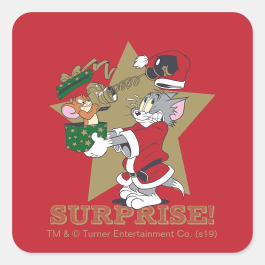 Tom en Jerry Surprise Gift Vierkante Sticker (Voorkant)