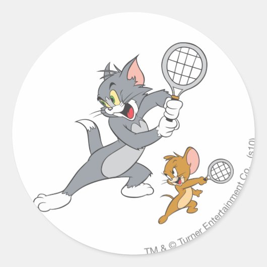 Tom en Jerry Tennis Stars 1 Ronde Sticker (Voorkant)