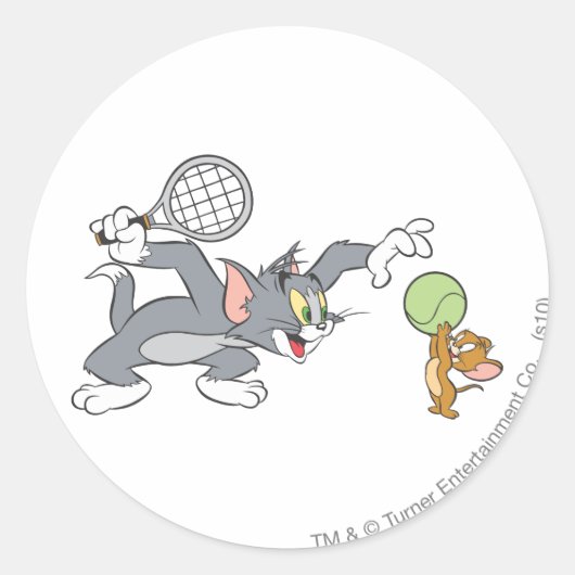 Tom en Jerry Tennis Stars 2 Ronde Sticker (Voorkant)