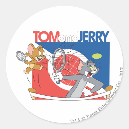 Tom en Jerry Tennis Stars 4 Ronde Sticker (Voorkant)