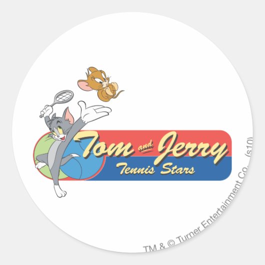 Tom en Jerry Tennis Stars 6 Ronde Sticker (Voorkant)