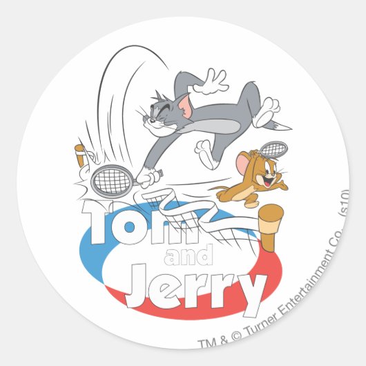 Tom en Jerry Tennis Stars 7 Ronde Sticker (Voorkant)