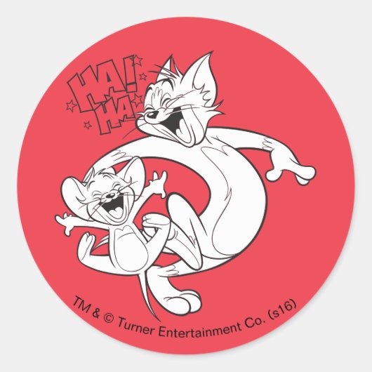 Tom en Jerry | Tom en Jerry Laughing Ronde Sticker (Voorkant)