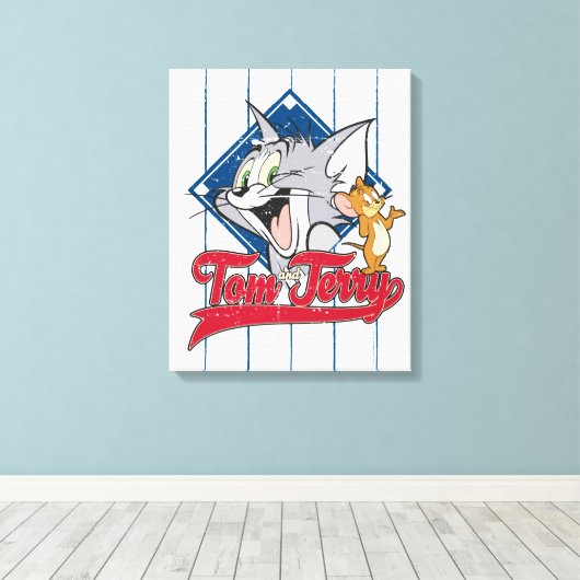 Tom en Jerry | Tom en Jerry op Baseball Diamond Canvas Afdruk (Insitu (Houten vloer))
