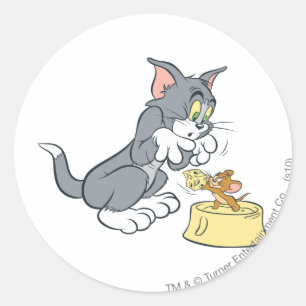 Tom en Jerry voeren de kat Ronde Sticker