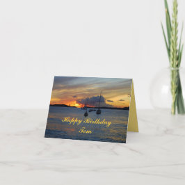 Tom Happy Birthday-zeilboten op zonsondergang Kaart