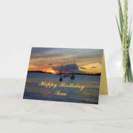 Tom Happy Birthday-zeilboten op zonsondergang Kaart