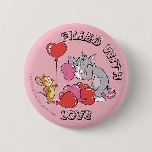 Tom & Jerry blazen hartballonnen op voor Valentijn Ronde Button 5,7 Cm