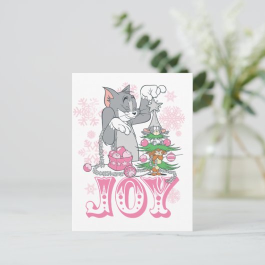 Tom, Jerry en Nibbles die Joy decorteren Feestdagenkaart (Staand voorkant)