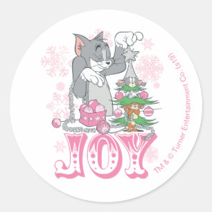 Tom, Jerry en Nibbles die Joy decorteren Ronde Sticker