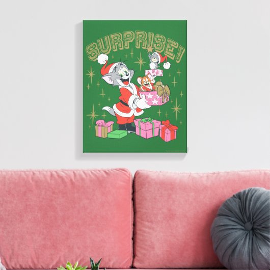 Tom, Jerry en Nibbles Holiday Surprise Canvas Afdruk (Insitu (Woonkamer))
