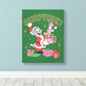 Tom, Jerry en Nibbles Holiday Surprise Canvas Afdruk (Insitu (Houten vloer))