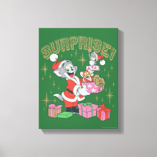 Tom, Jerry en Nibbles Holiday Surprise Canvas Afdruk