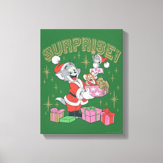 Tom, Jerry en Nibbles Holiday Surprise Canvas Afdruk (Voorkant)