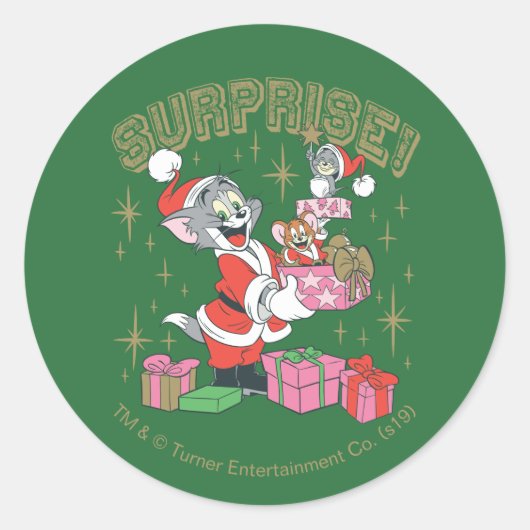 Tom, Jerry en Nibbles Holiday Surprise Ronde Sticker (Voorkant)