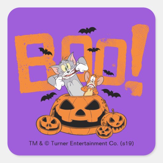 Tom & Jerry | Happy Halloween Boo Vierkante Sticker (Voorkant)
