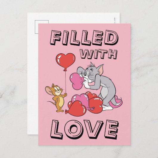 Tom & Jerry Inflate Valentijn Heart Balloons Feestdagenkaart (Voorkant / Achterkant)