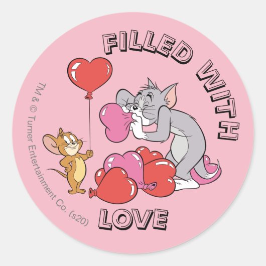 Tom & Jerry Inflate Valentijn Heart Balloons Ronde Sticker (Voorkant)