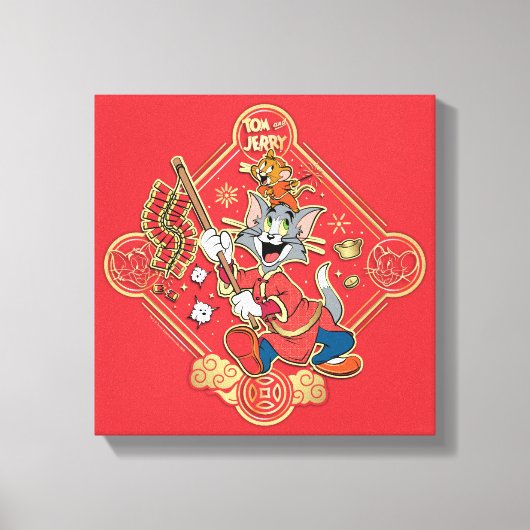 Tom & Jerry Lighting Firecrackers Canvas Afdruk (Voorkant)