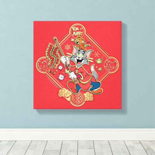 Tom & Jerry Lighting Firecrackers Canvas Afdruk (Insitu (Houten vloer))