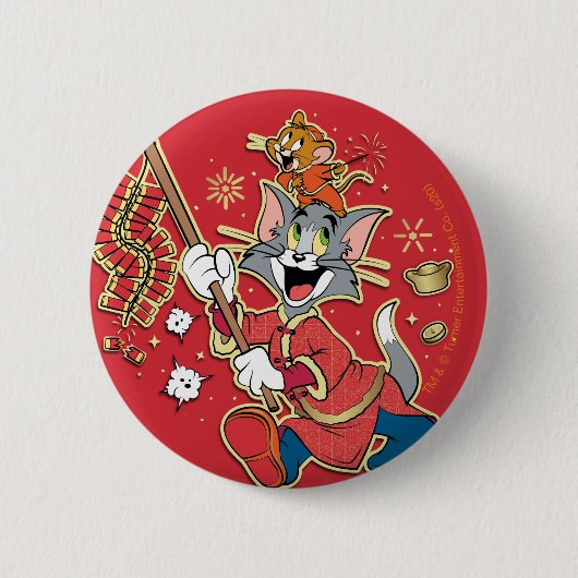 Tom & Jerry Lighting Firecrackers Ronde Button 5,7 Cm (Voorkant)