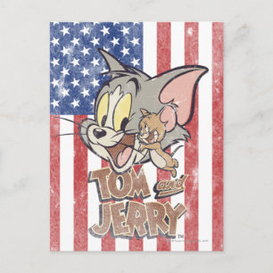 Tom & Jerry met Amerikaanse vlag Briefkaart