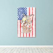 Tom & Jerry met Amerikaanse vlag Canvas Afdruk (Insitu (Houten vloer))