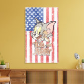 Tom & Jerry met Amerikaanse vlag Canvas Afdruk (Insitu (Woonkamer))
