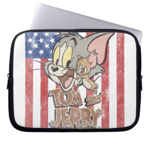 Tom & Jerry met Amerikaanse vlag Laptop Sleeve