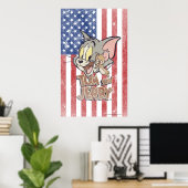 Tom & Jerry met Amerikaanse vlag Poster (Thuiskantoor)