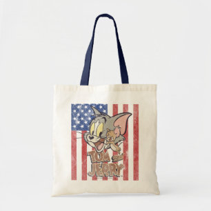 Tom & Jerry met Amerikaanse vlag Tote Bag