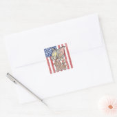 Tom & Jerry met Amerikaanse vlag Vierkante Sticker (Envelop)
