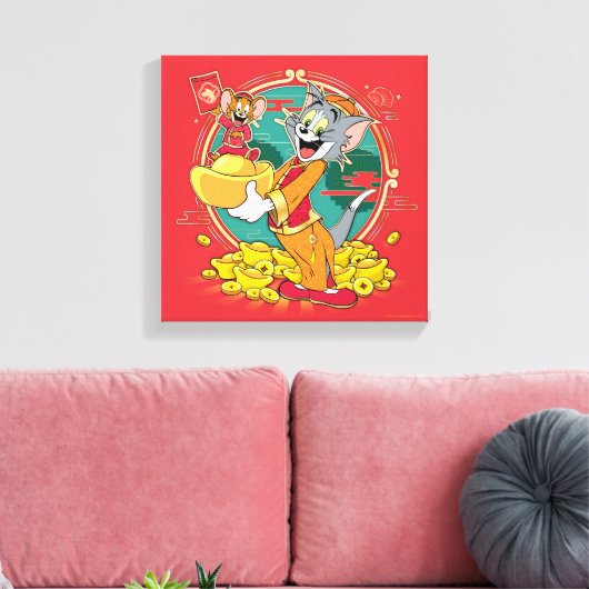 Tom & Jerry New Years Red Envelope Canvas Afdruk (Insitu (Woonkamer))