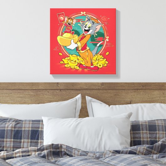 Tom & Jerry New Years Red Envelope Canvas Afdruk (Insitu (Slaapkamer))