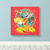 Tom & Jerry New Years Red Envelope Canvas Afdruk (Insitu (Houten vloer))