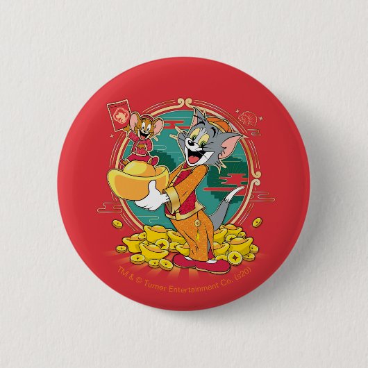 Tom & Jerry New Years Red Envelope Ronde Button 5,7 Cm (Voorkant)