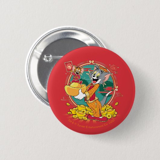 Tom & Jerry New Years Red Envelope Ronde Button 5,7 Cm (Voorkant /achterkant)