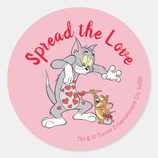 Tom & Jerry Painting Valentijn Hearts Ronde Sticker (Voorkant)