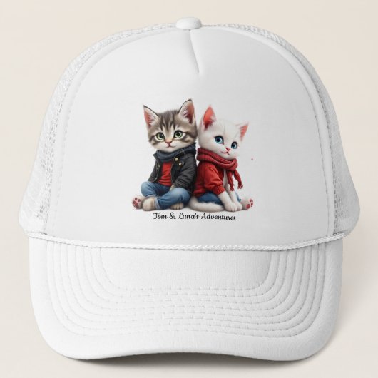 Tom & Luna Dagelijkse Hoed – Mooie Katten Koppel H Trucker Pet (Voorkant)