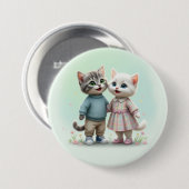 Tom & Luna knopspeld, Cute Cat Couple Speld Ronde Button 7,6 Cm (Voorkant /achterkant)