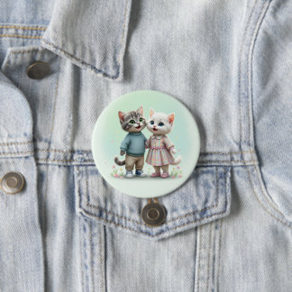 Tom & Luna knopspeld, Cute Cat Couple Speld Ronde Button 7,6 Cm