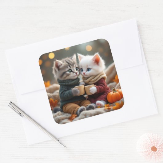 Tom & Luna – Knus pompoenknuffel Vierkante Sticker (Envelop)