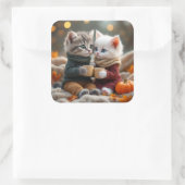 Tom & Luna – Knus pompoenknuffel Vierkante Sticker (Tas)