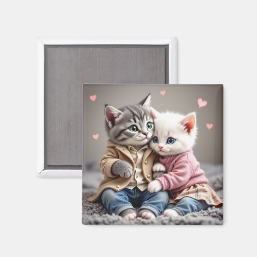 Tom & Luna Valentine Magnet | Cute Cat Magnet (Voorkant / Achterkant)