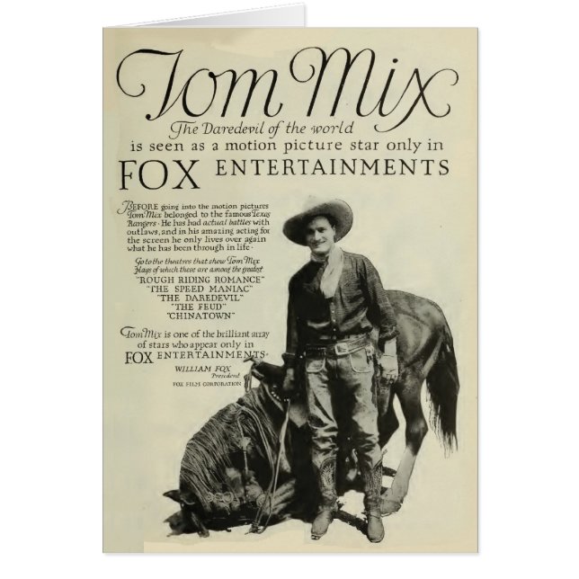 Tom Mix 1920  Magazine-promo-kaart (Voorkant)