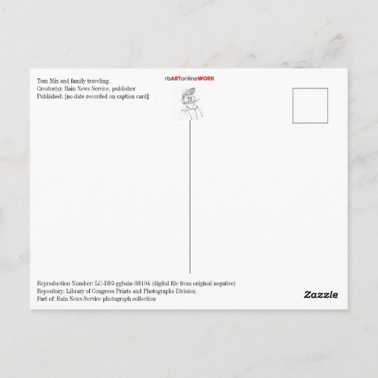 Tom Mix en Family Traveling Briefkaart (Achterkant)