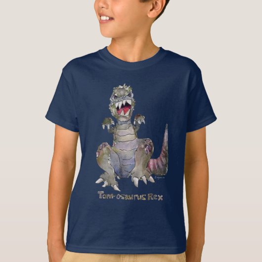Tom-osaurus Rex Cartoon Dinosaur T-Shirt (Voorkant)