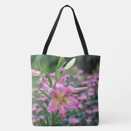 Tom Pouce Oriental Lily Pink Bee Balm Tote Bag (Achterkant)